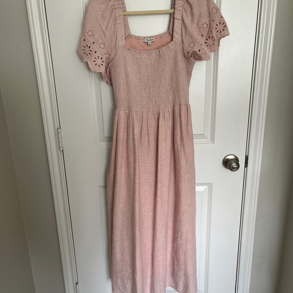 Madewell Blush Pink Eyelet Puff Sleeve Maxi Dress